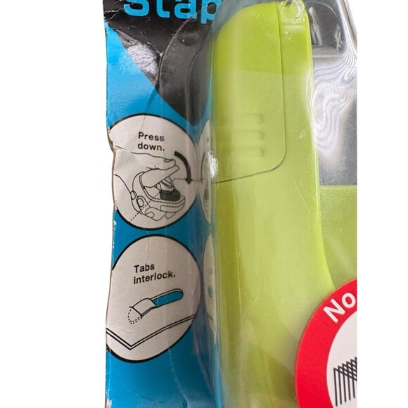 Plus Paper Clinch Staple Free Stapler Green 5 Sheet Capacity Tabs Interlock New! - Picture 3 of 9